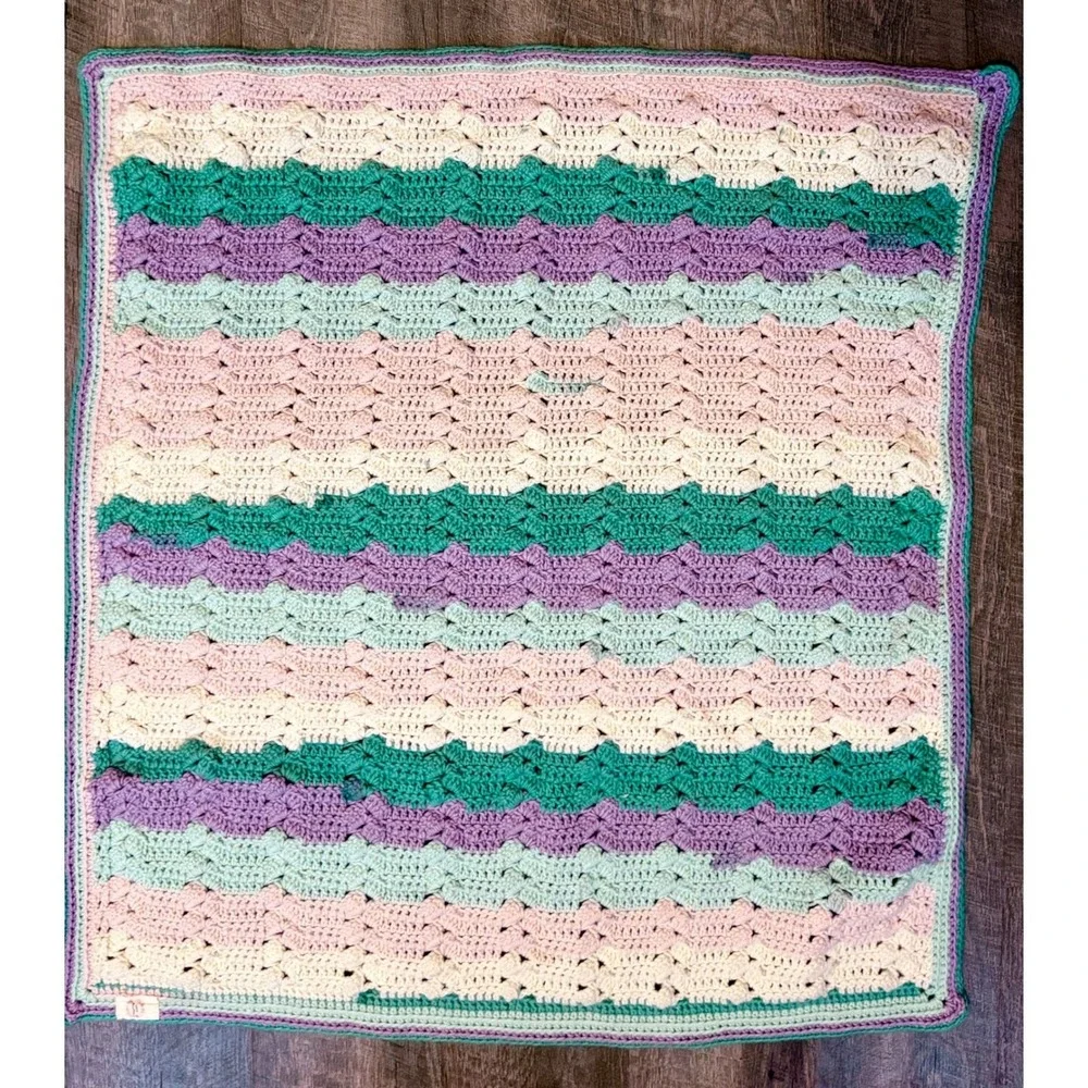 Handmade‎ Crochet Baby Blanket Pastel Waves Toddler Crib Cover